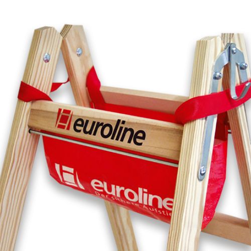 Euroline Holz Stufenstehleiter mit Comfort-Stufen mit Werkzeugablage 2x4 Stufen